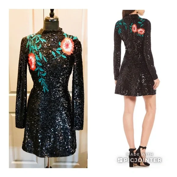 Gianni Bini Dresses | Designer Giannibini Embroider Sequin Dress | Color: Black/Green | Size: 2 | Pz_Lavogue's Closet